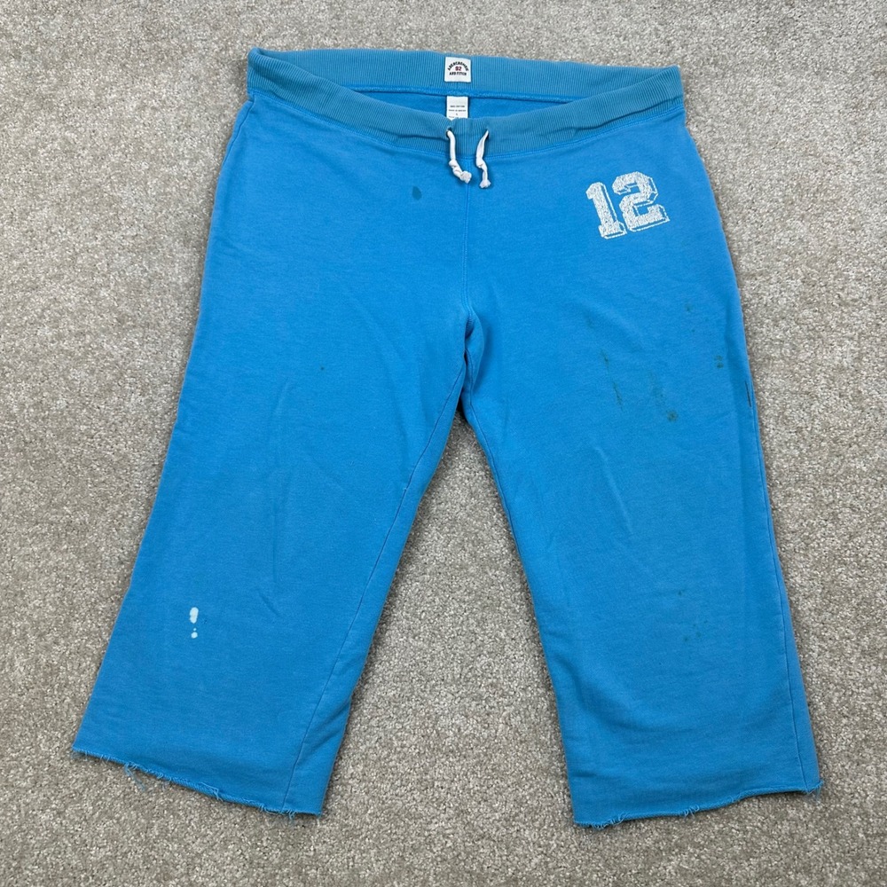 Abercrombie & Fitch Blue Cropped Sweatpants Y2K Graphic Logo Capris Womens L *